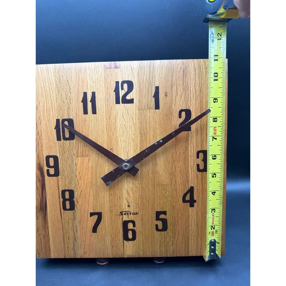 Vintage 1970s Sexton Butcher Block Wood Wall Clock USA tested WORKS USA 11” MCM